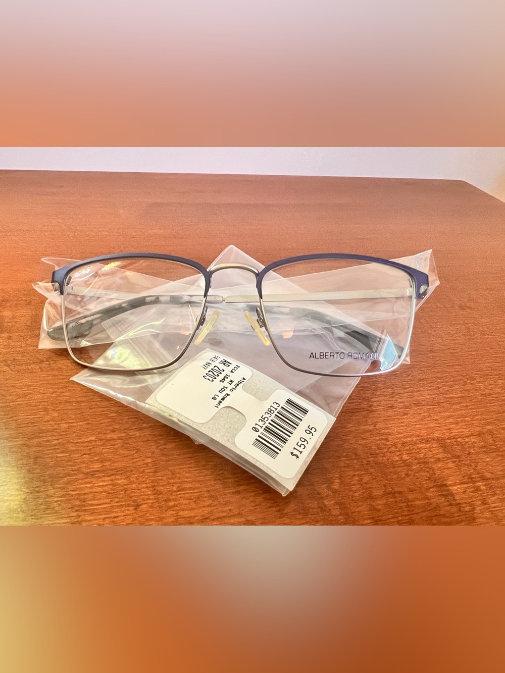 Alberto Romani (AR 20203 NV) Men's Metal Frame Glasses in Silver-Navy Blue